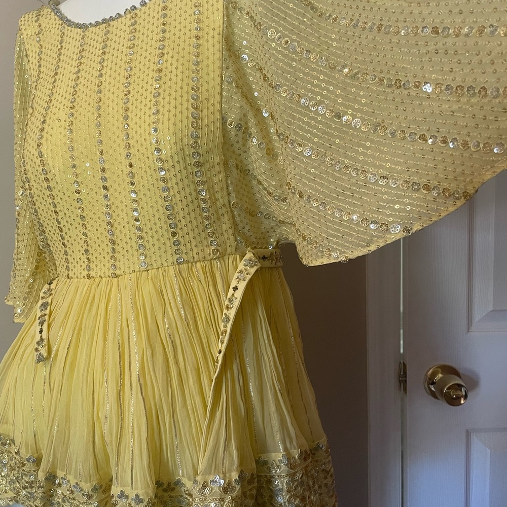 Yellow Sequin Dress with Flowing Sleeves